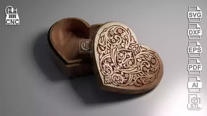 Heart Shaped V-Carved Jewelry Box - CNC Files 3D print model
