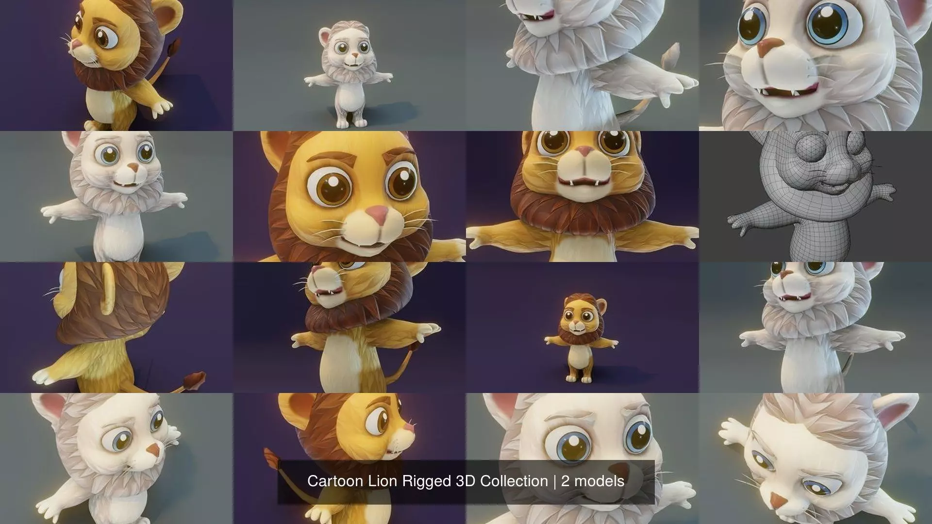 Cartoon Lion Rigged 3D Collection _3