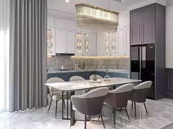 Modern Neo Classic Foyer Living Kitchen new 3D model