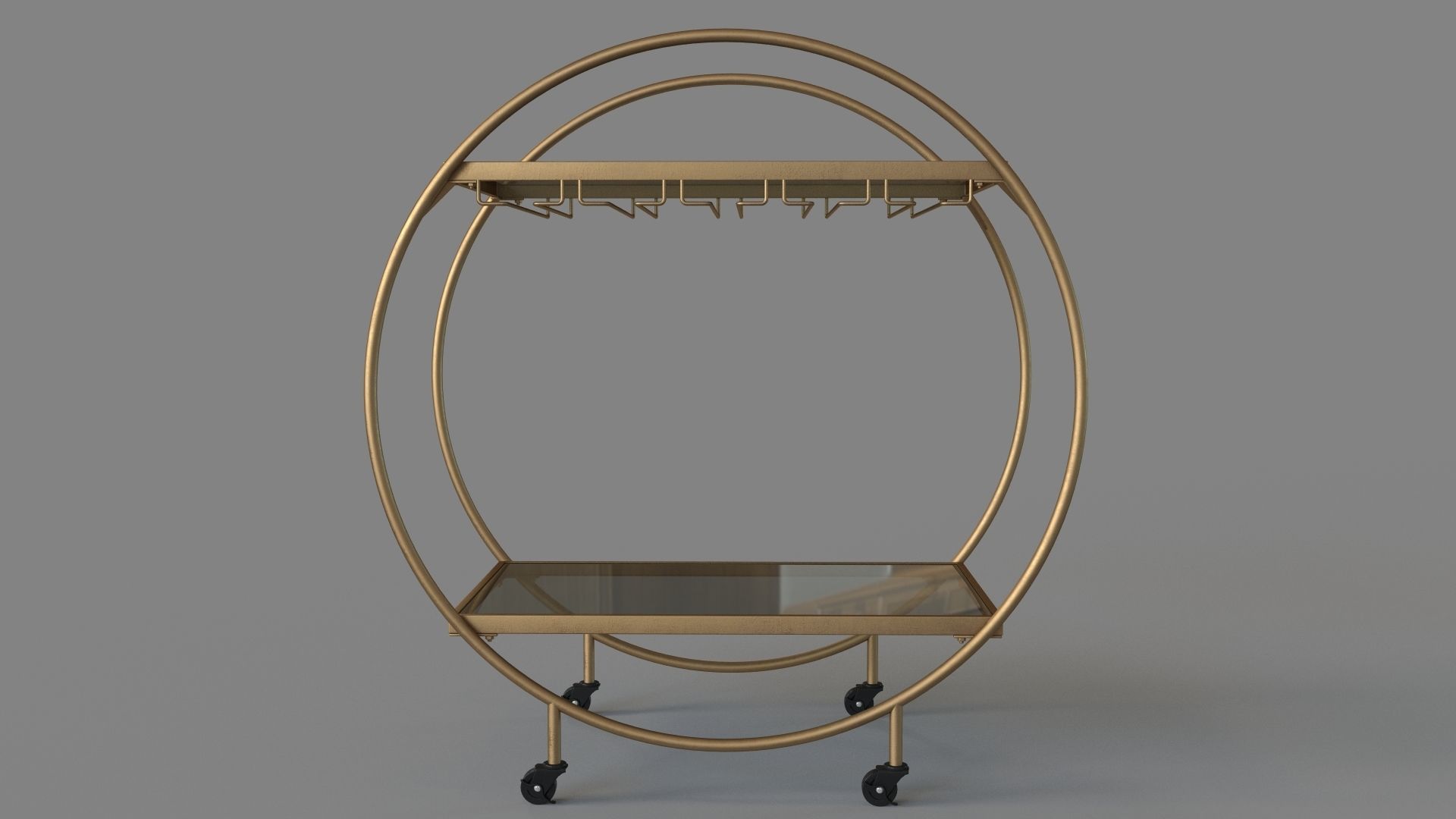 Arc Bar Cart Gold and Black 3D model_1