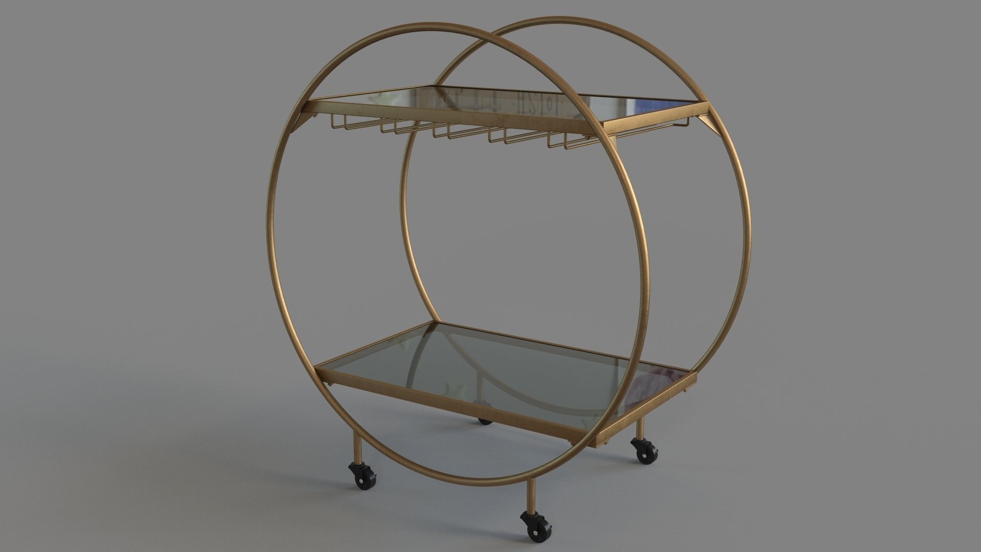 Arc Bar Cart Gold and Black 3D model_4