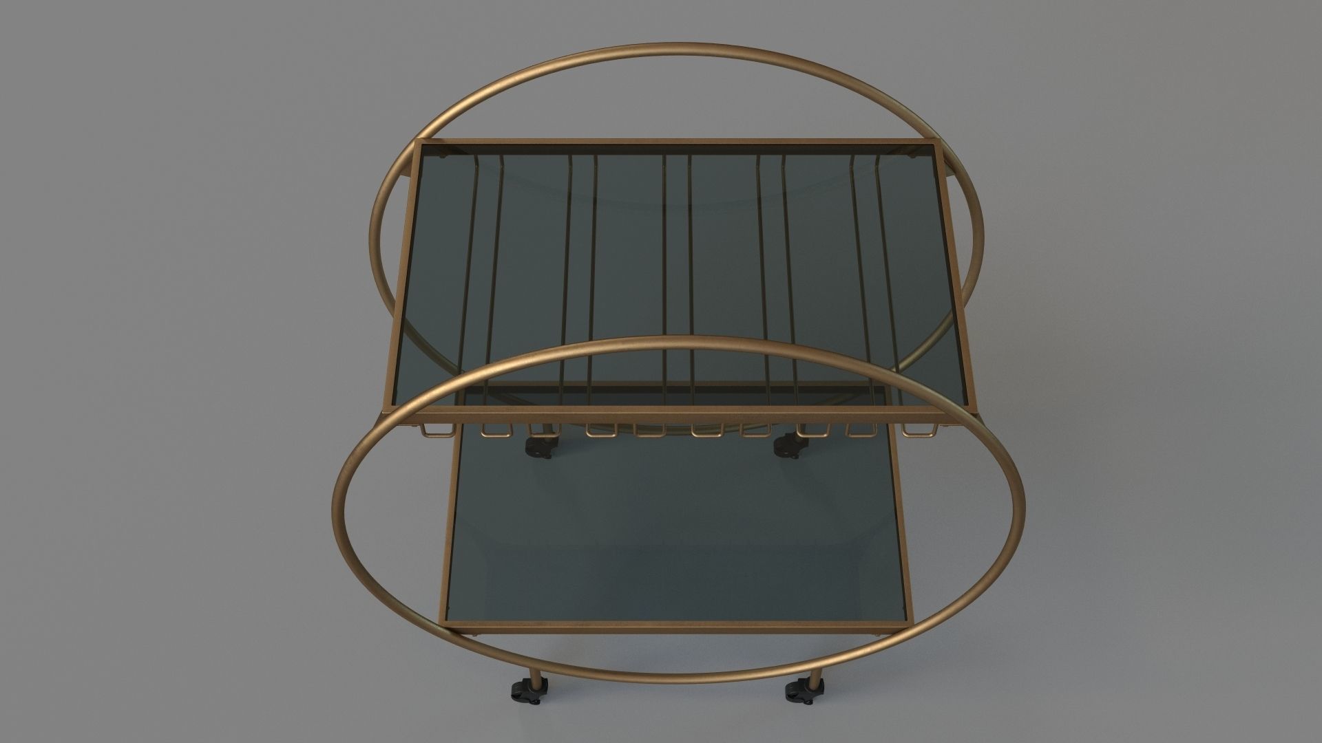 Arc Bar Cart Gold and Black 3D model_3