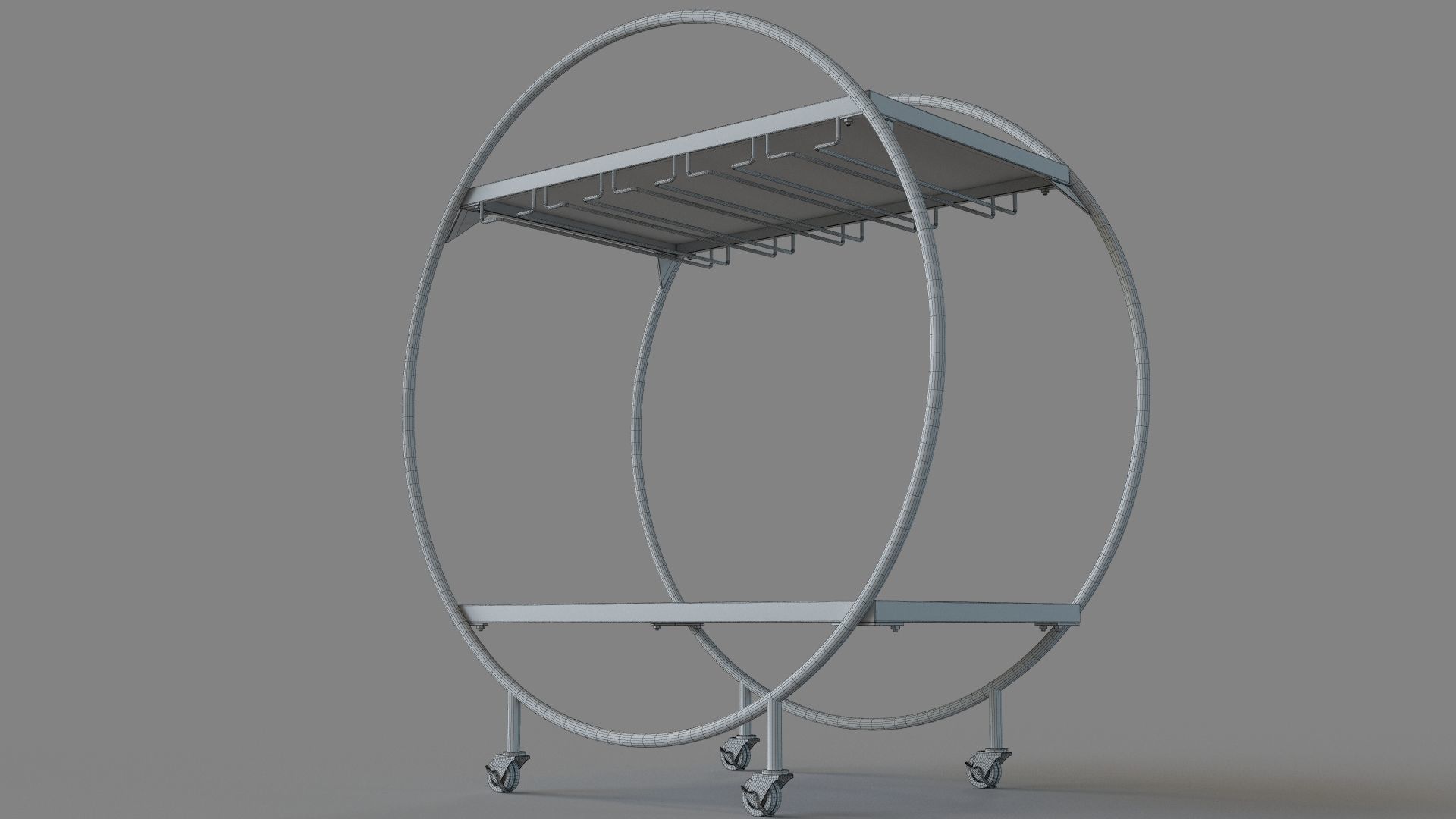 Arc Bar Cart Gold and Black 3D model_6