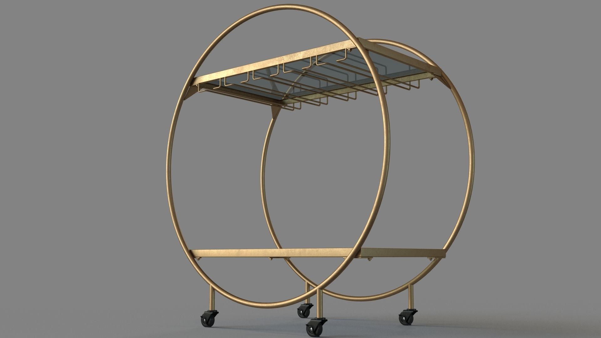 Arc Bar Cart Gold and Black 3D model_5