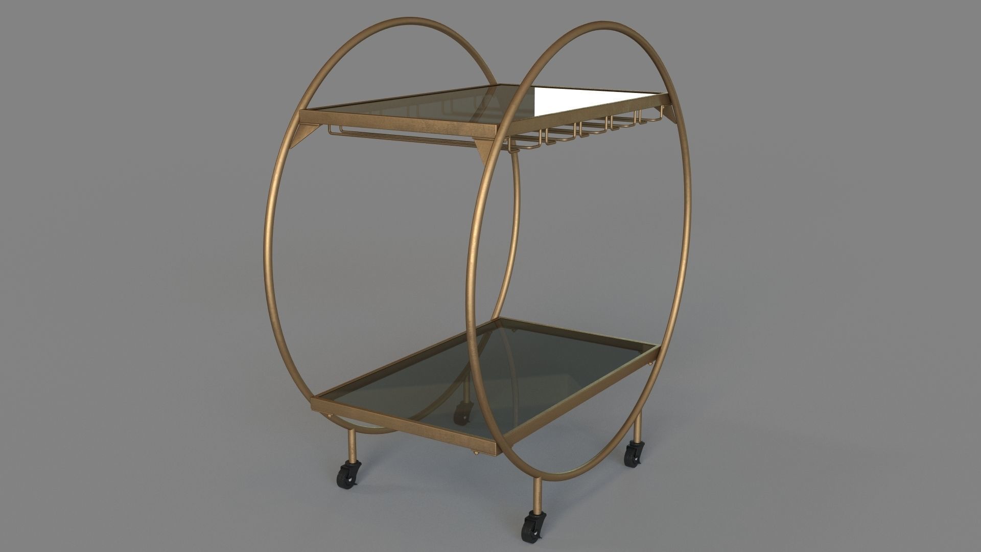 Arc Bar Cart Gold and Black 3D model_2