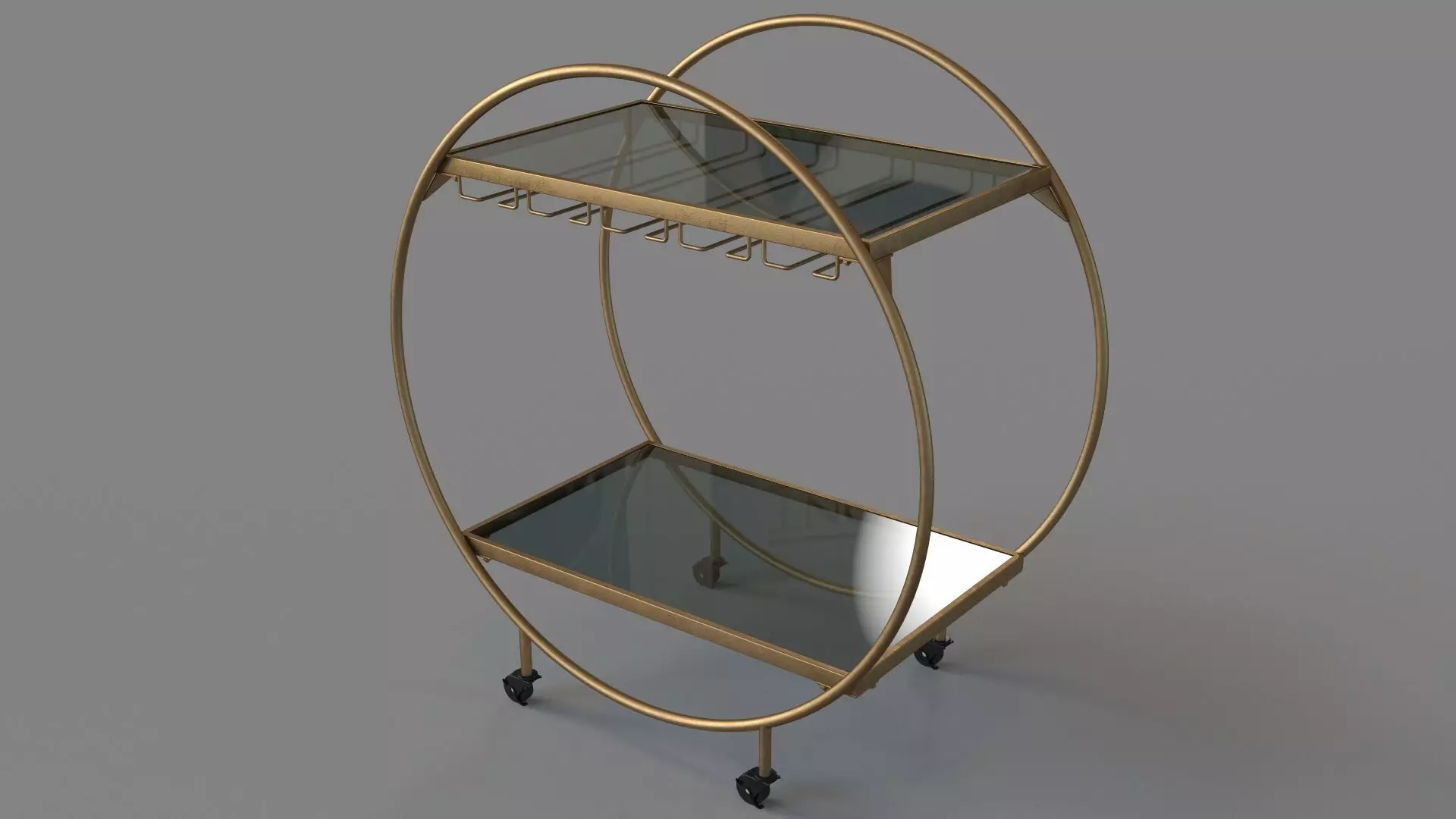 Arc Bar Cart Gold and Black 3D model_0