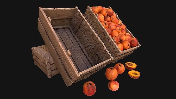 Peaches Crate Stand Box Farm Village Food Low-poly 3D model 6
