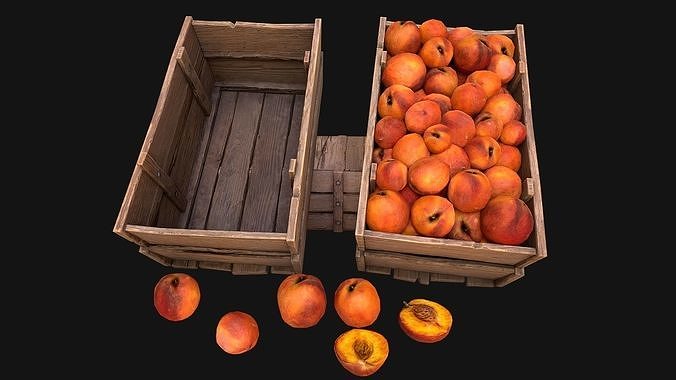 Peaches Crate Stand Box Farm Village Food Low-poly 3D model 5