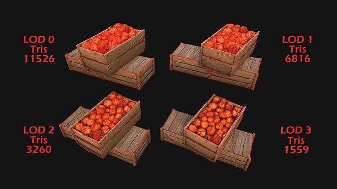Peaches Crate Stand Box Farm Village Food Low-poly 3D model 2