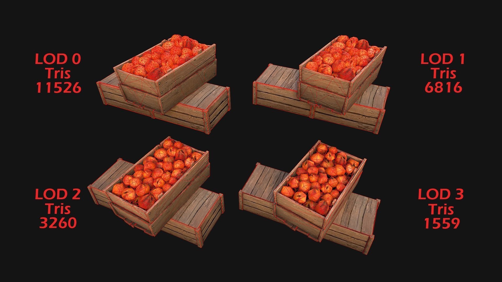 Peaches Crate Stand Box Low-poly 3D model_2
