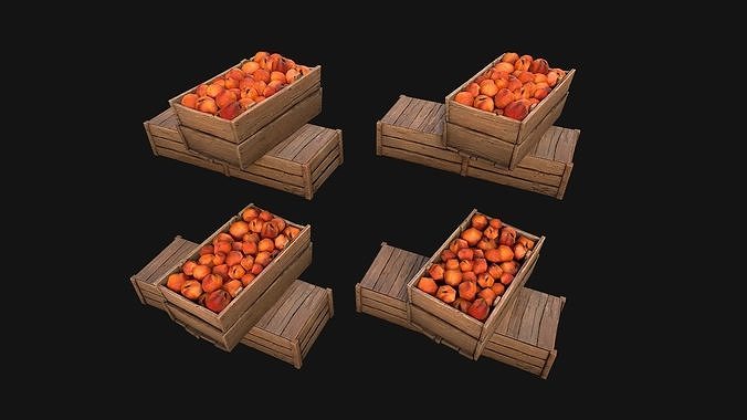 Peaches Crate Stand Box Farm Village Food Low-poly 3D model 3