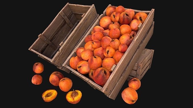 Peaches Crate Stand Box Farm Village Food Low-poly 3D model 4
