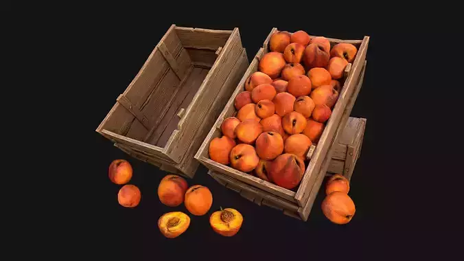 Peaches Crate Stand Box Farm Village Food Low-poly 3D model