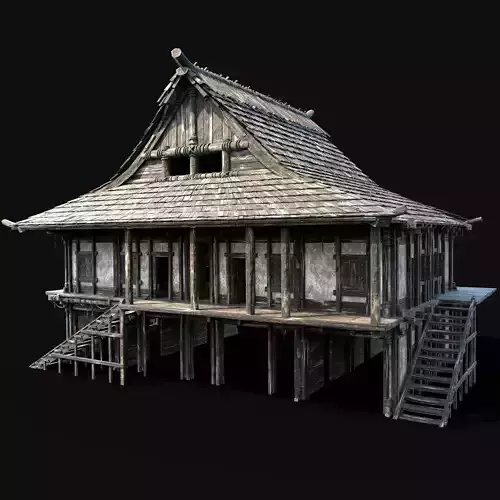 JAPAN CHINESE ASIAN FEUDAL HUT HOUSE DOJO CABIN VILLAGE SAMURAI Low-poly 3D model