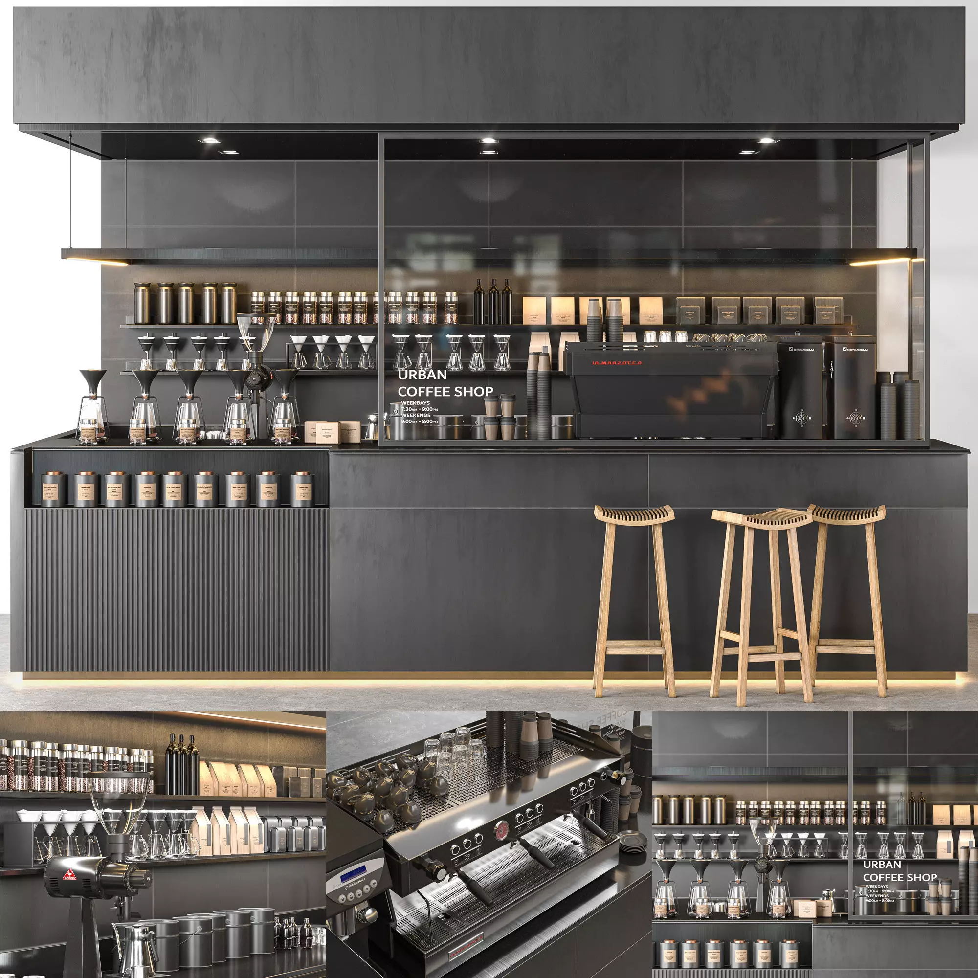 urban coffee shop 3D model_0