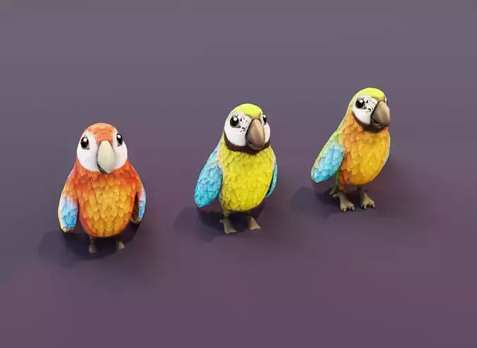 Cartoon Ara Parrot Rigged 3D Models
