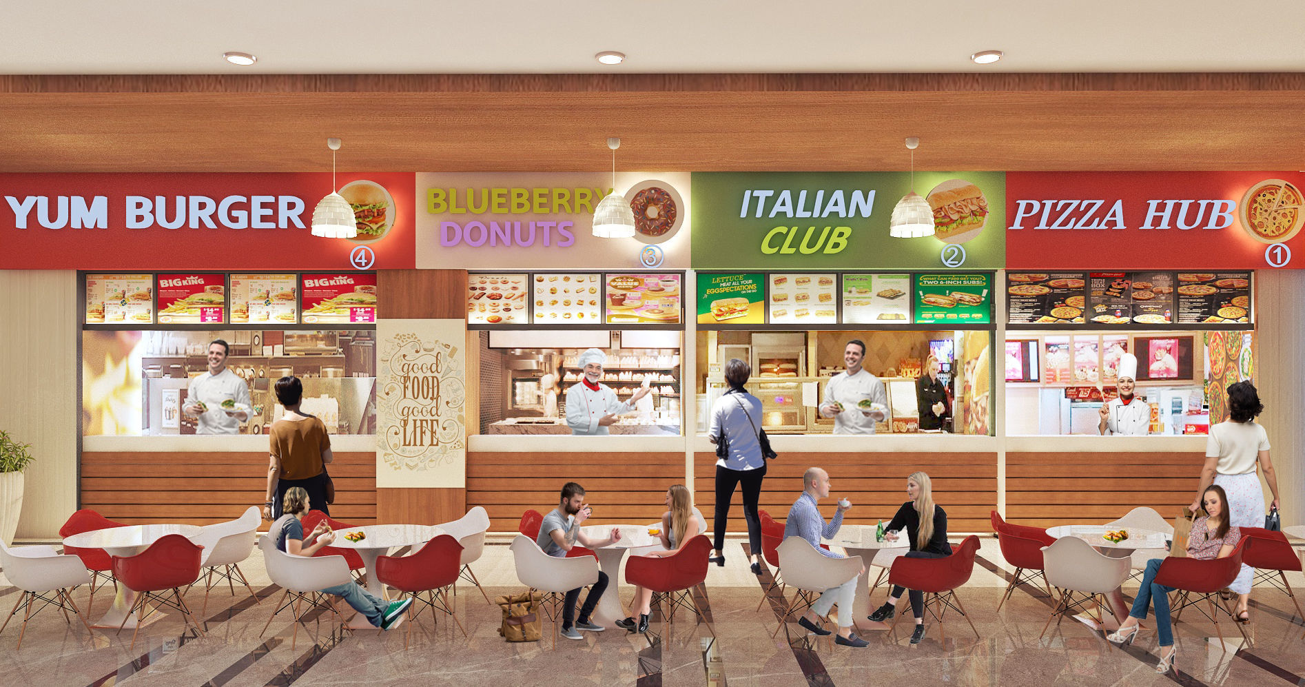 FOOD COURT DESIGN Low-poly 3D model_1