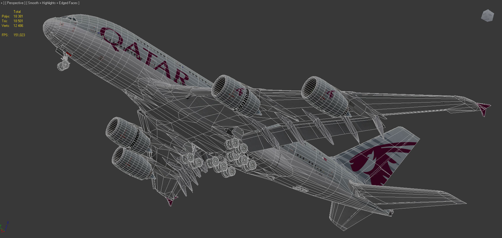 Airbus 380-8 Qatar Airways livery Low-poly 3D model_11