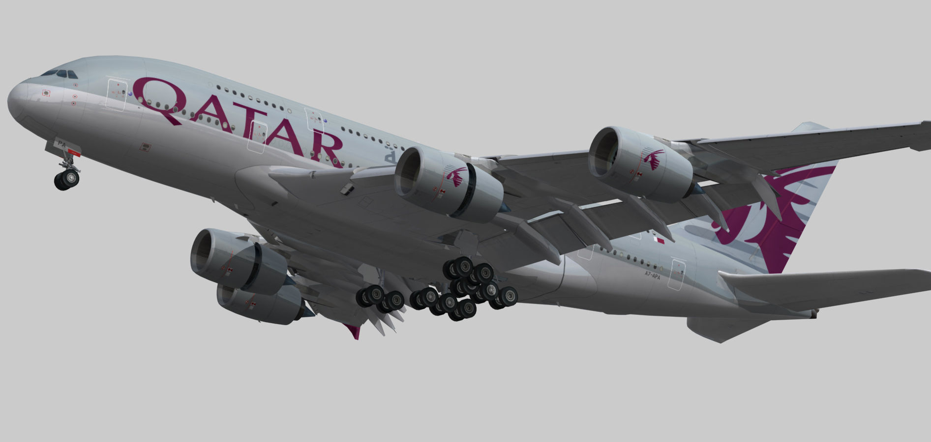 Airbus 380-8 Qatar Airways livery Low-poly 3D model_6
