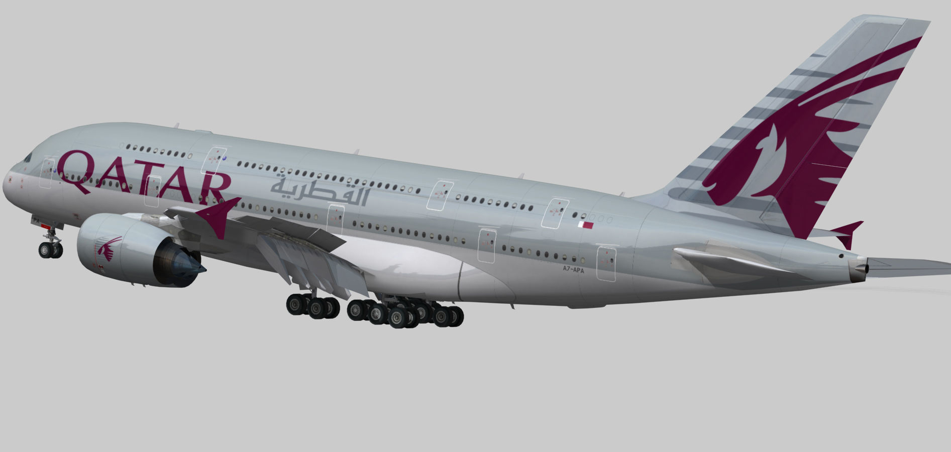Airbus 380-8 Qatar Airways livery Low-poly 3D model_5