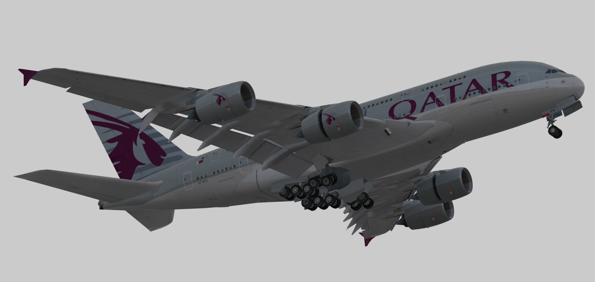 Airbus 380-8 Qatar Airways livery Low-poly 3D model_12