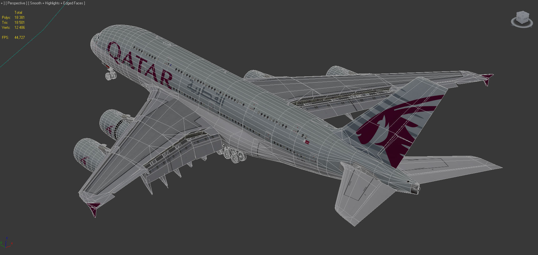 Airbus 380-8 Qatar Airways livery Low-poly 3D model_8