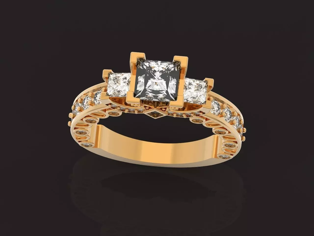 engagement ring with stones princess elegant wedding ring 3D print model