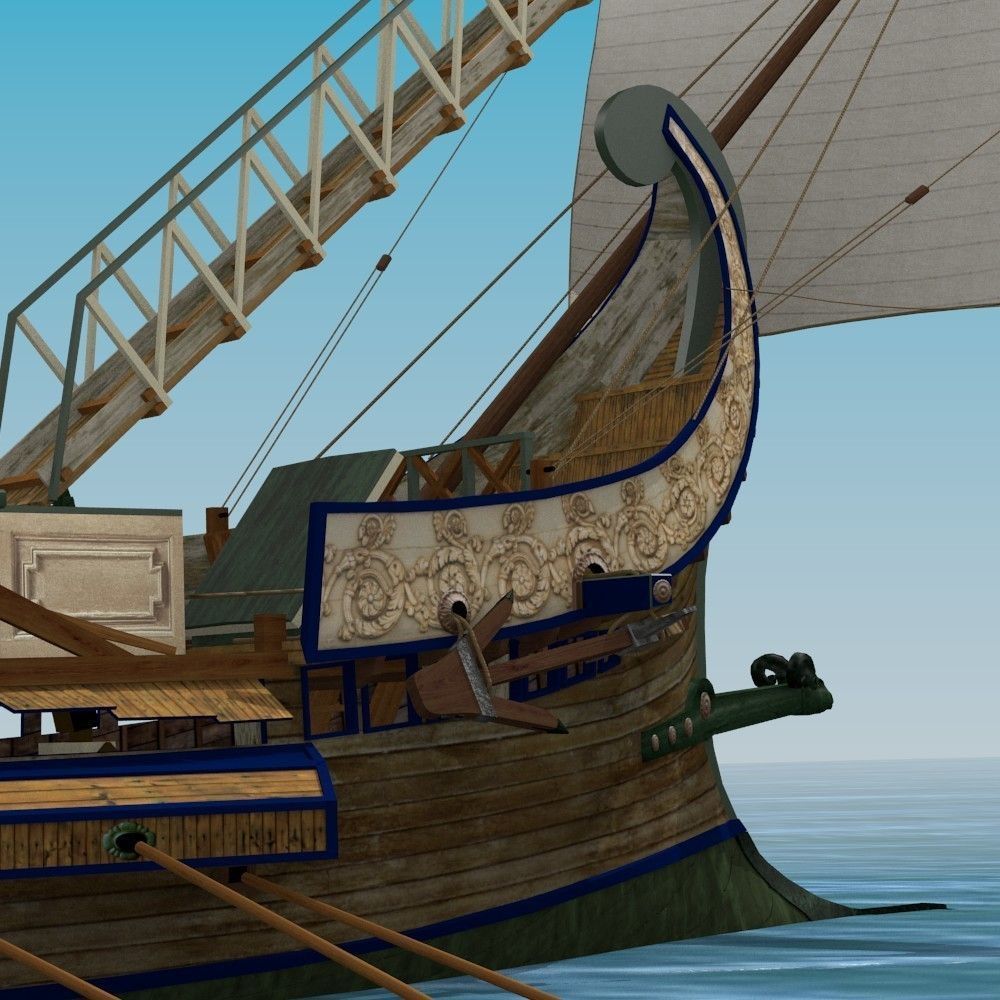 Roman Bireme Outside Lowpoly Low-poly 3D model_9