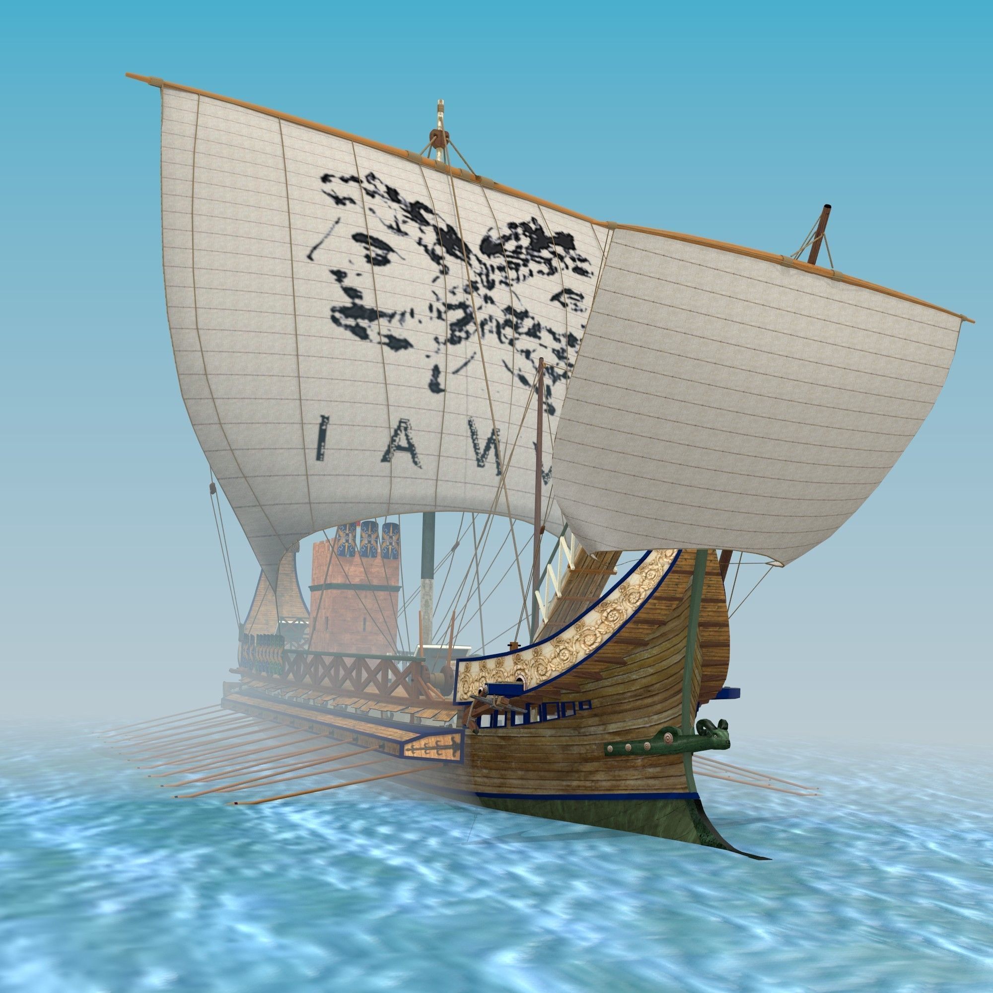 Roman Bireme Outside Lowpoly Low-poly 3D model_3