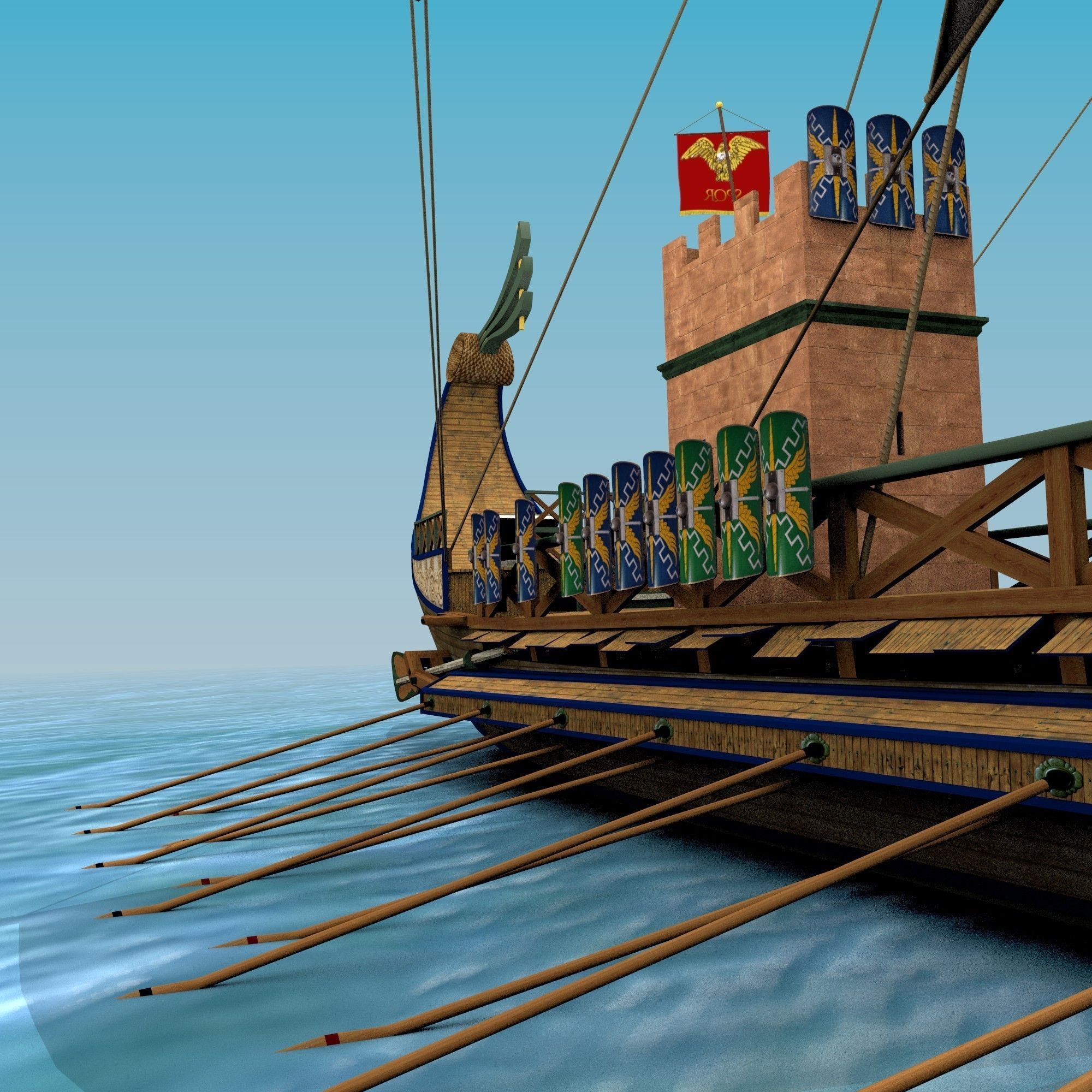 Roman Bireme Outside Lowpoly Low-poly 3D model_6
