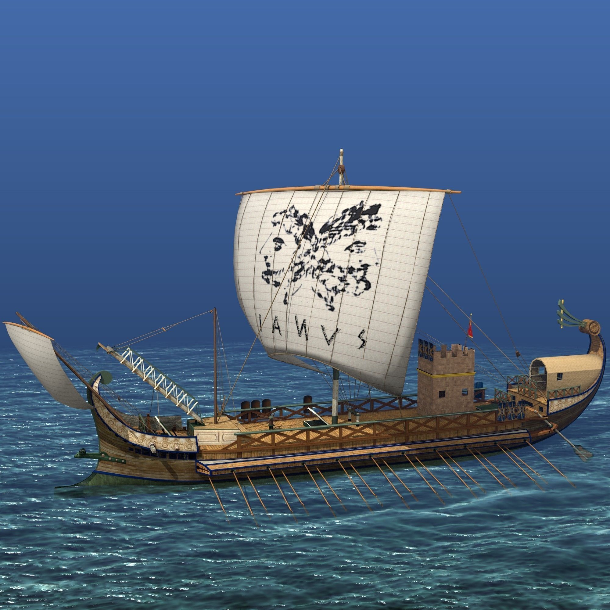 Roman Bireme Outside Lowpoly Low-poly 3D model_1