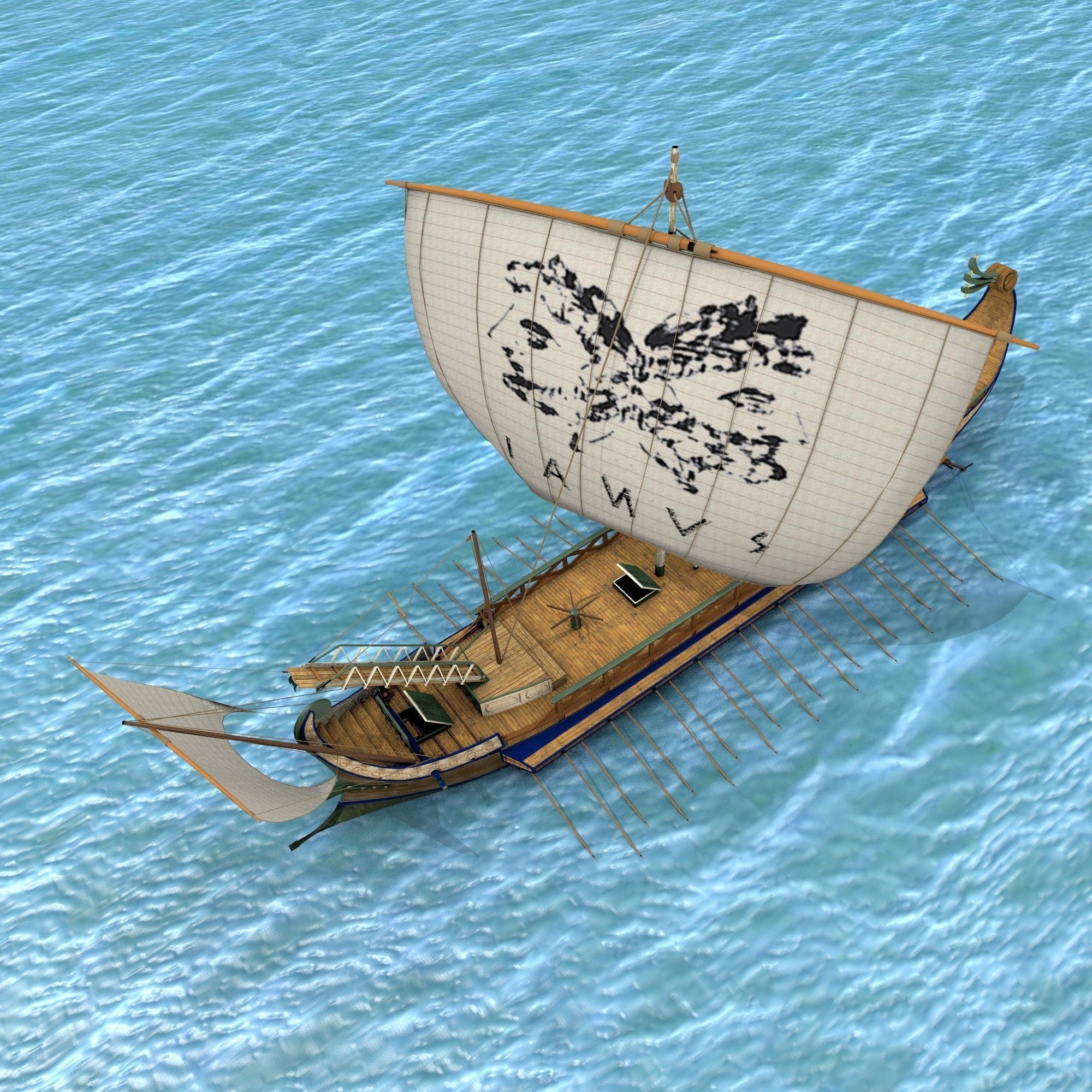 Roman Bireme Outside Lowpoly Low-poly 3D model_7