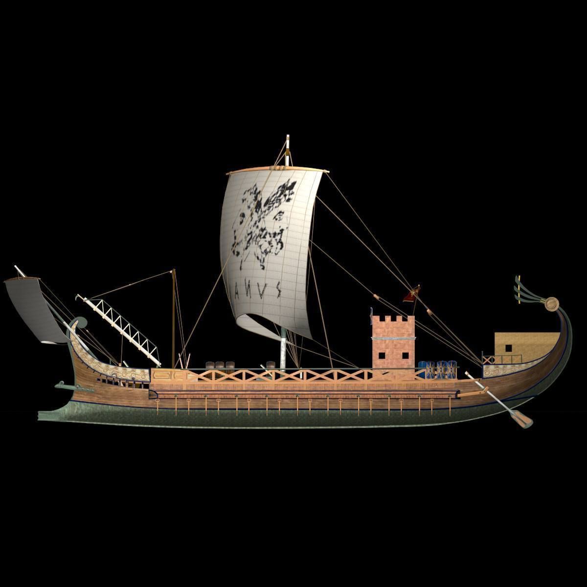 Roman Bireme Outside Lowpoly Low-poly 3D model_24