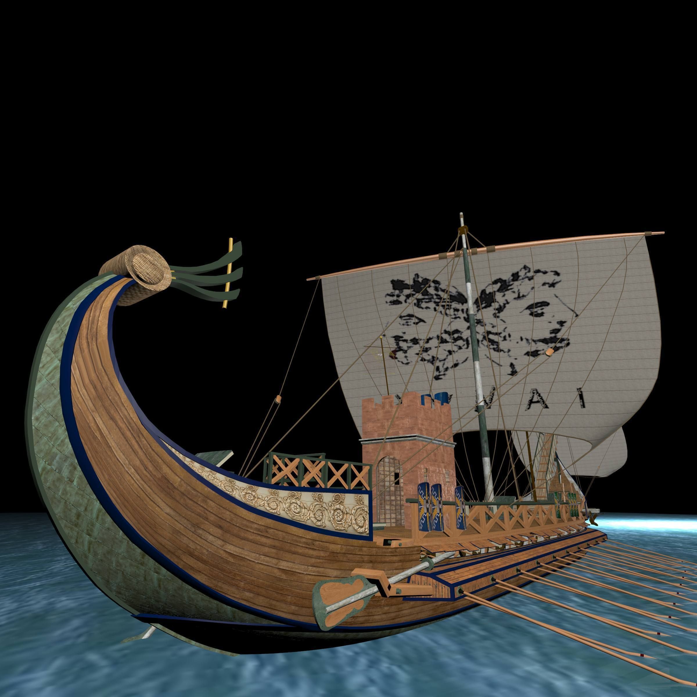 Roman Bireme Outside Lowpoly Low-poly 3D model_32