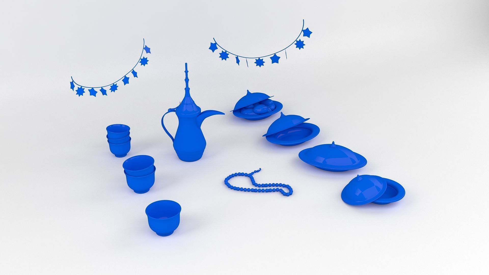 Eid Set gold arabic coffee pot and cups 3D model_17