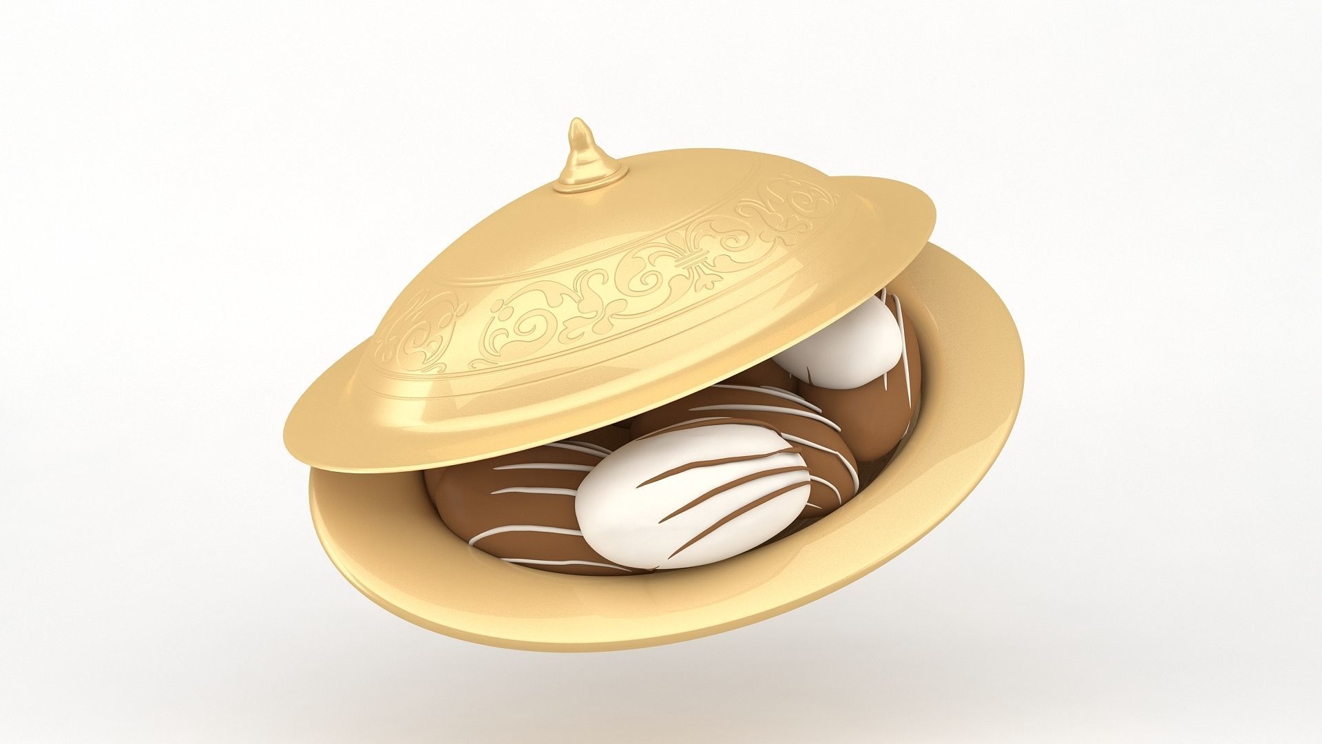 Eid Set gold arabic coffee pot and cups 3D model_4