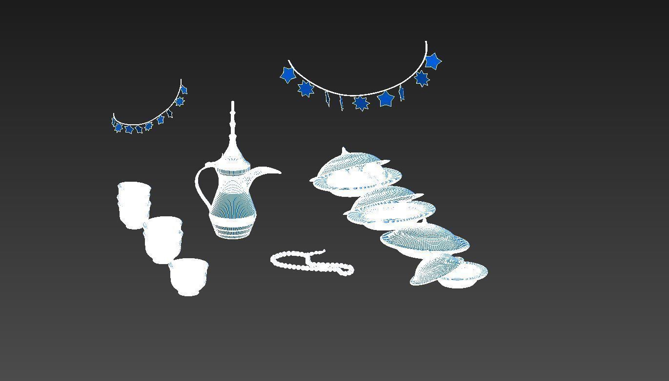 Eid Set gold arabic coffee pot and cups 3D model_30