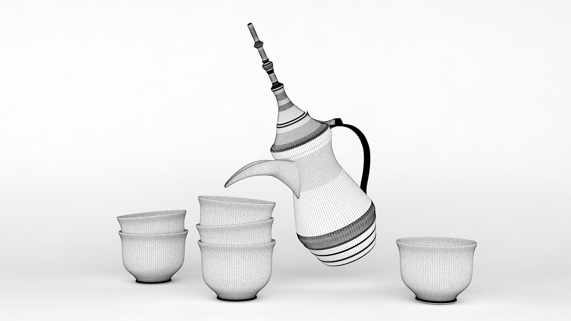 Eid Set gold arabic coffee pot and cups 3D model_10