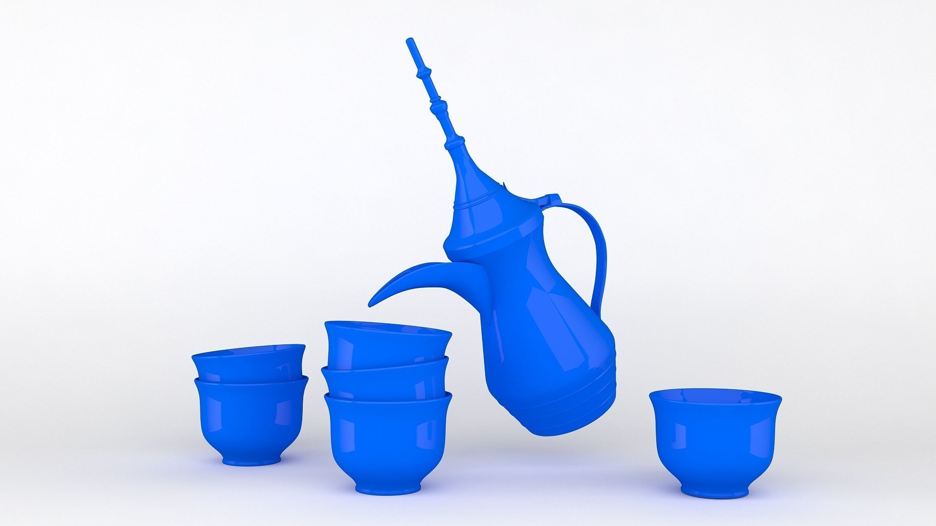 Eid Set gold arabic coffee pot and cups 3D model_18