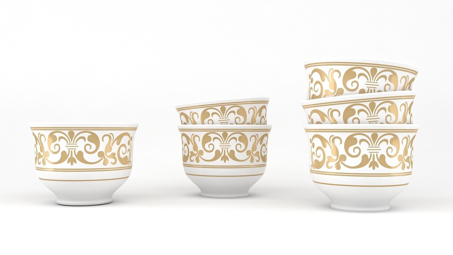 Eid Set gold arabic coffee pot and cups 3D model_7