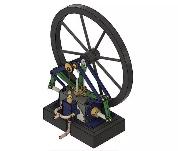 Single Cylinder Steam Engine With Two Pistons 3D model_0