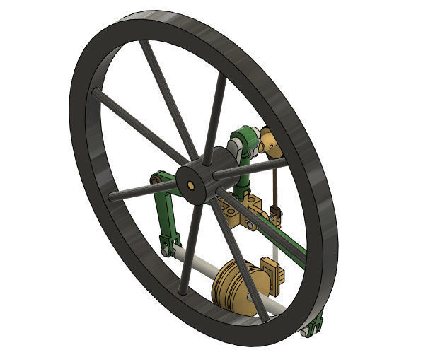 Single Cylinder Steam Engine With Two Pistons 3D model_2