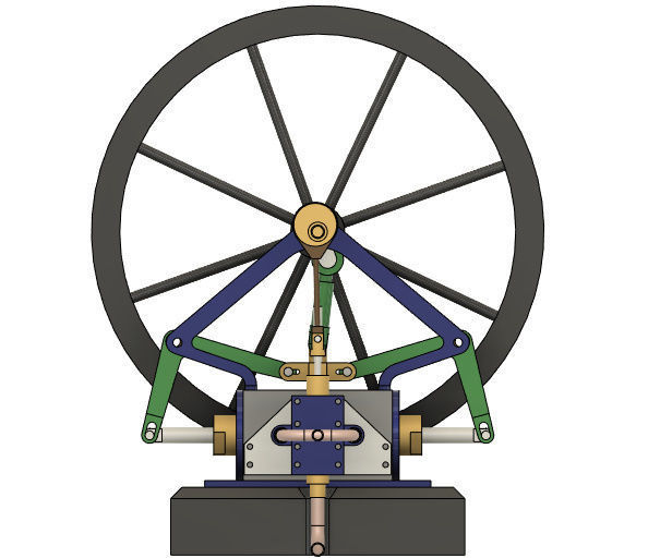 Single Cylinder Steam Engine With Two Pistons 3D model_4