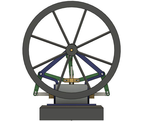 Single Cylinder Steam Engine With Two Pistons 3D model_6