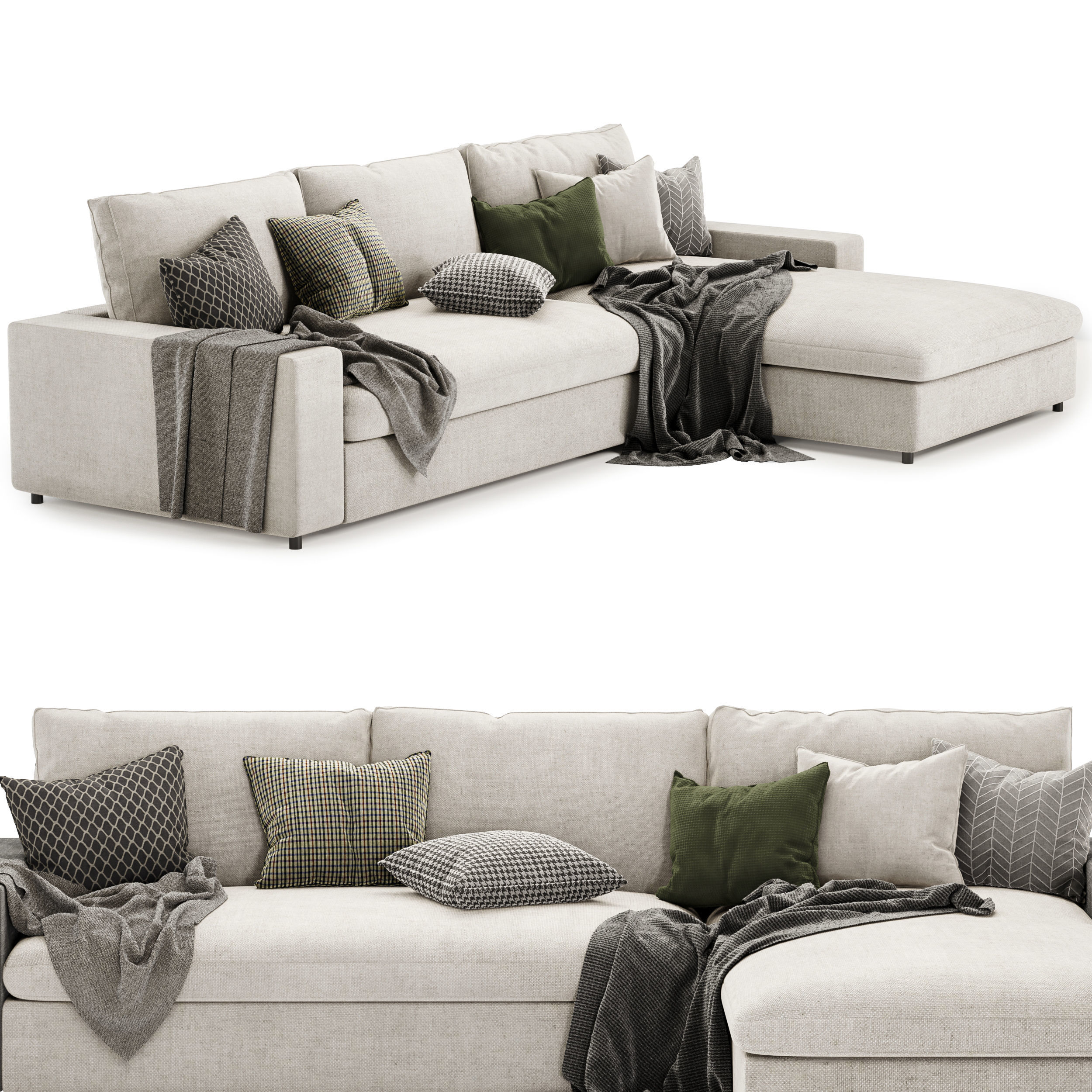 L Shaped Sectional Sofa Right Hand 3D model_1