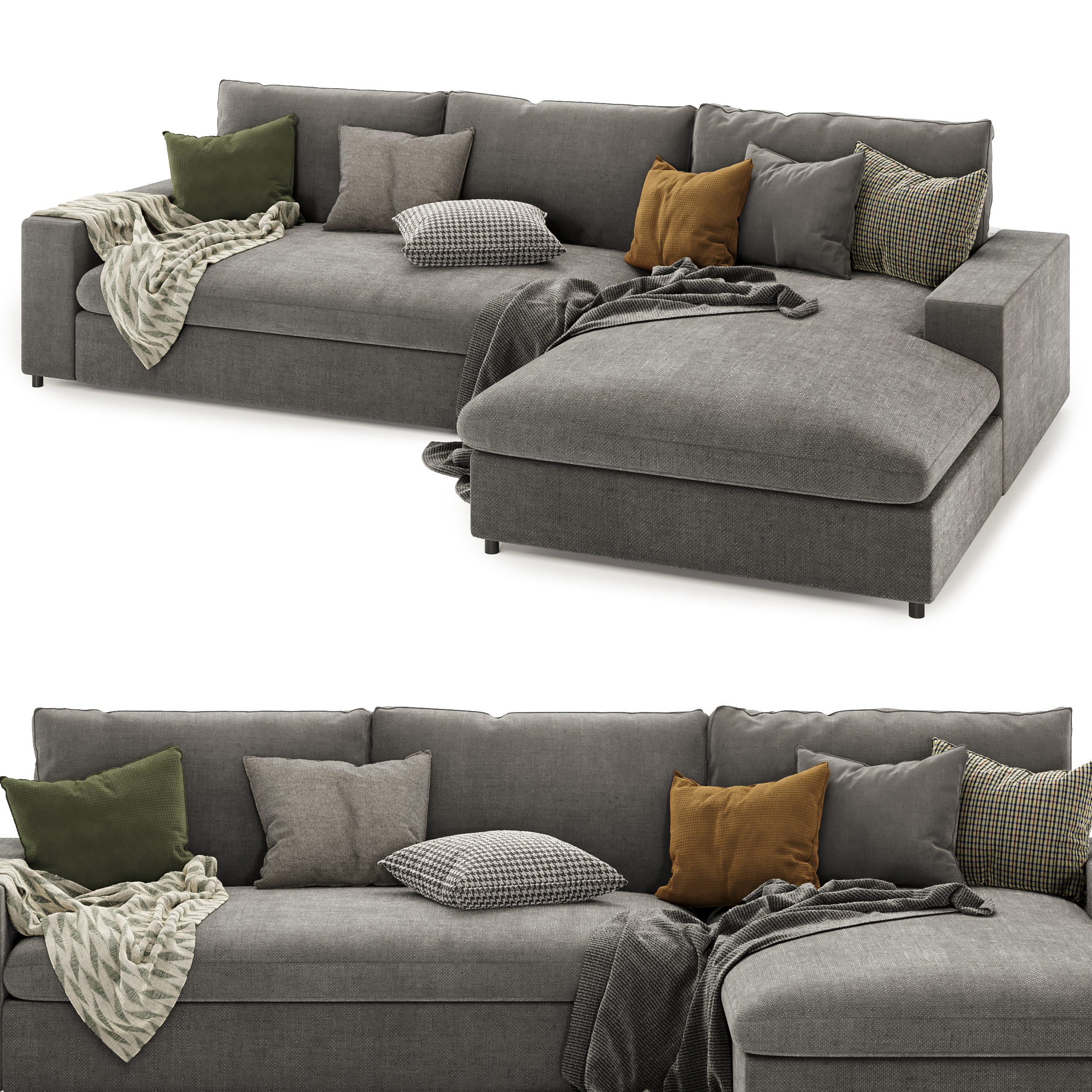 L Shaped Sectional Sofa Right Hand 3D model_2