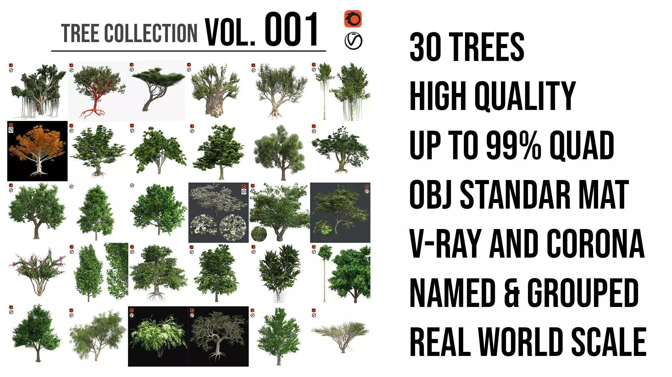 Tree Bundle 3D model Tree Collection Vol 001 - 30 Trees Bundle VR / AR / low-poly ...