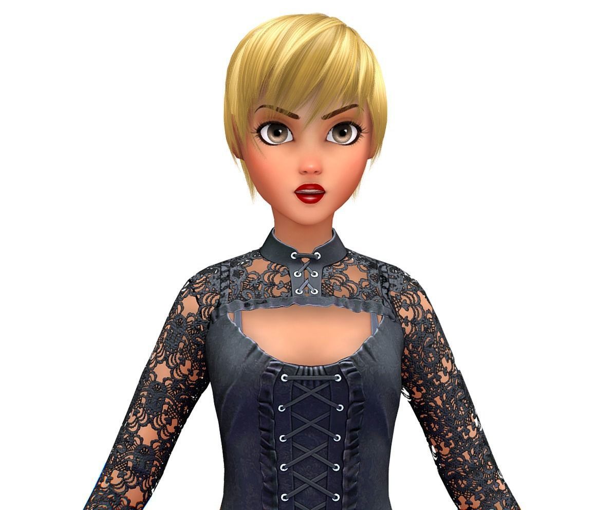 Cartoon Low Poly Gothic Style Girl Avatar 3 Low-poly 3D model_1