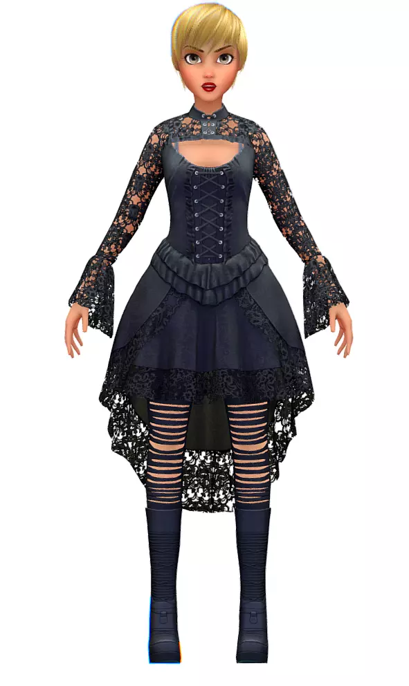Cartoon Low Poly Gothic Style Girl Avatar 3 Low-poly 3D model_0