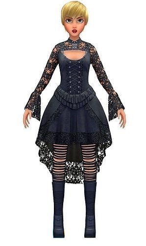 Cartoon Low Poly Gothic Style Girl Avatar 3 Low-poly 3D model